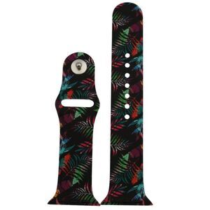 Olivia Pratt - Black Colorful Feathers Printed Silicone Apple Wat Black